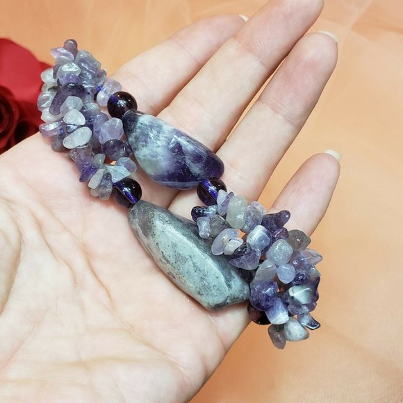 Vintage Amethyst Nugget Beaded Statement Necklace - Picture 6 of 9